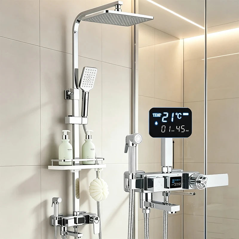 Colonne de Douche Pluie avec Douchette Bidet et Bec de Bain, 5 Finitions