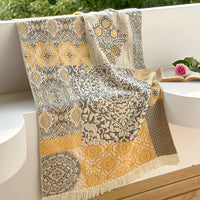 Serviette de Bain Jacquard en Gaze de Coton à Franges, 7 Motifs