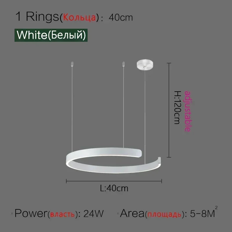 Suspension Cuisine LED Anneaux Ouverts, Ø 40 à 80 cm
