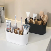 Porte-Brosse à Dents Bambou 5 Compartiments Blanc ou Noir 19 cm