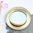 Plateau Miroir Rond Doré à Bord Ajouré, Verre et Métal 17,5 cm