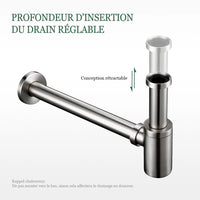 Siphon de Lavabo Laiton Mural Réglable 20,8 à 28,2 cm, 6 Finitions