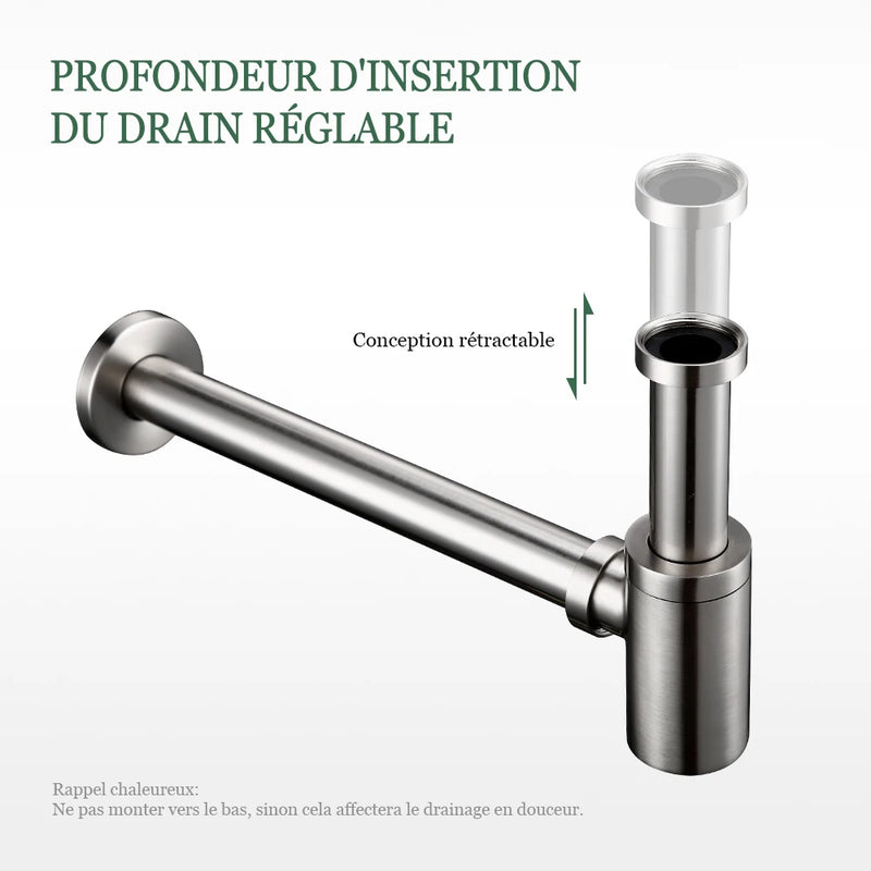 Siphon de Lavabo Laiton Mural Réglable 20,8 à 28,2 cm, 6 Finitions