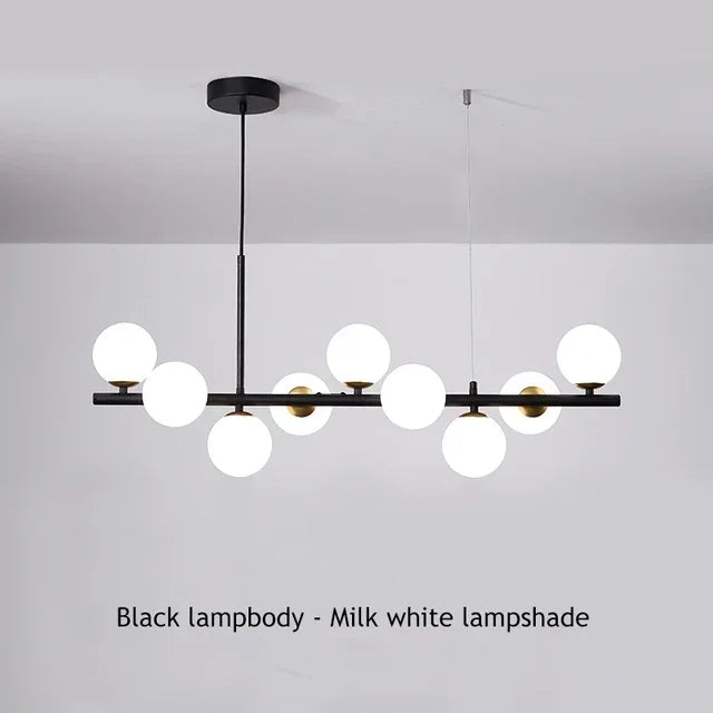 Suspension Cuisine Îlot Globes Verre, 7 à 11 Têtes, Noir ou Doré