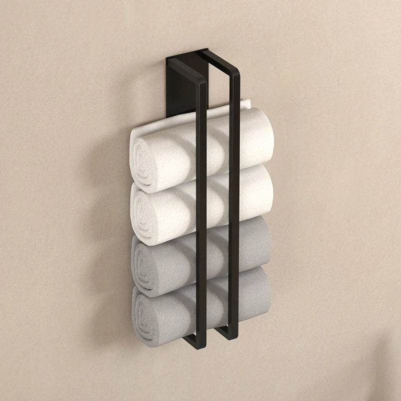 Porte-Serviette Mural Noir Sans Perçage pour Serviettes Roulées, 40 ou 50 cm