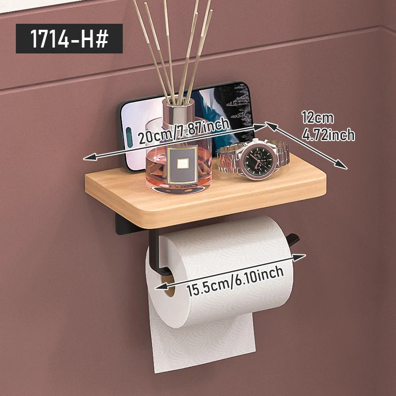 Porte-Papier Toilette Mural en Bois Sans Perçage