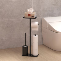 Porte-Papier Toilette sur Pied avec Réserve de Rouleaux, Noir ou Blanc