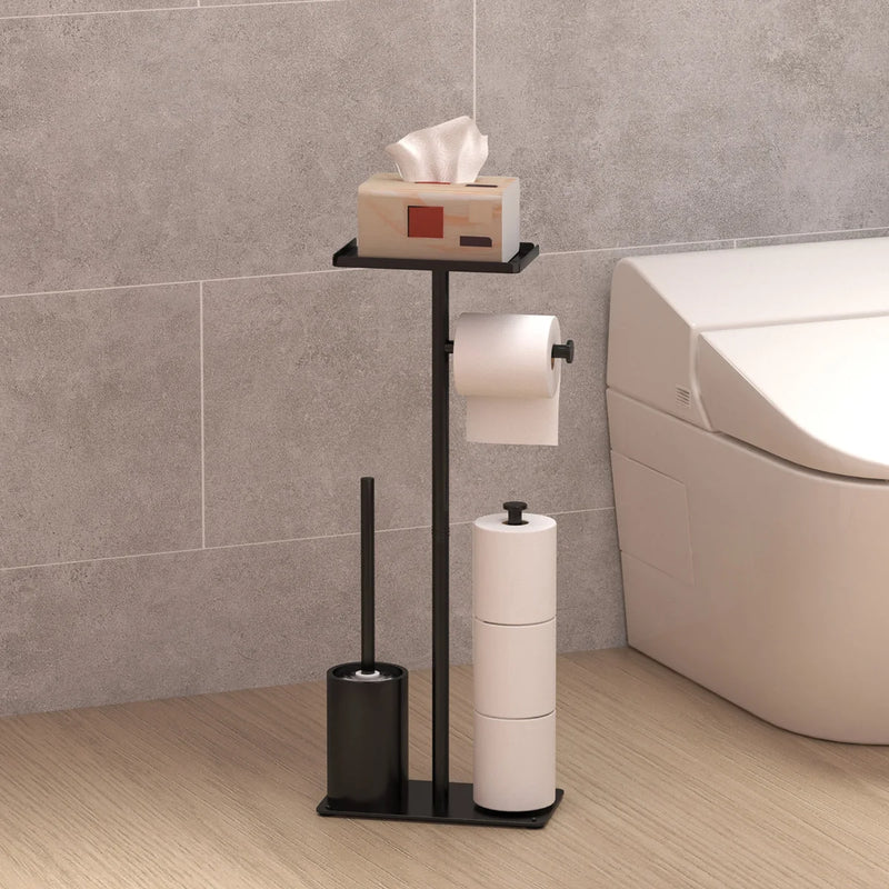 Porte-Papier Toilette sur Pied avec Réserve de Rouleaux, Noir ou Blanc