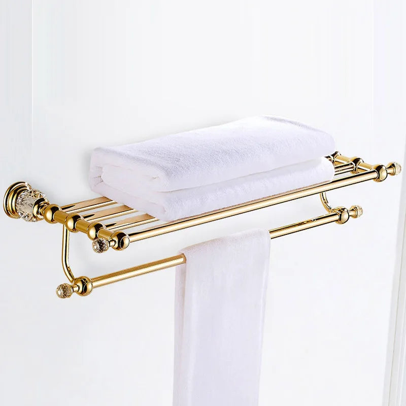 Accessoires Salle de Bain Dorés Cristal Muraux à la Pièce, 15 Articles
