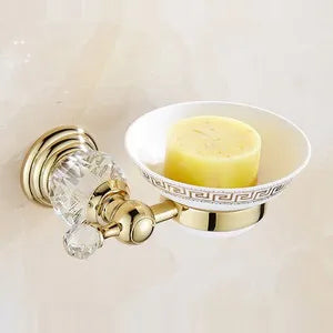 Accessoires Salle de Bain Dorés Cristal à la Pièce, 16 Articles