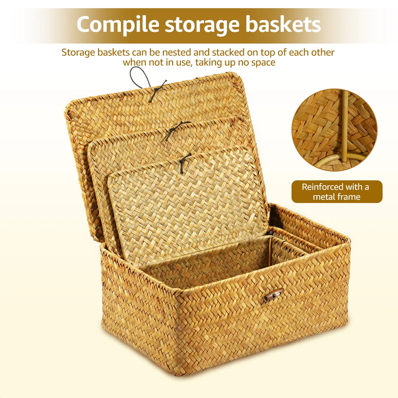 Paniers de Rangement en Jonc de Mer Tressé Lot de 3