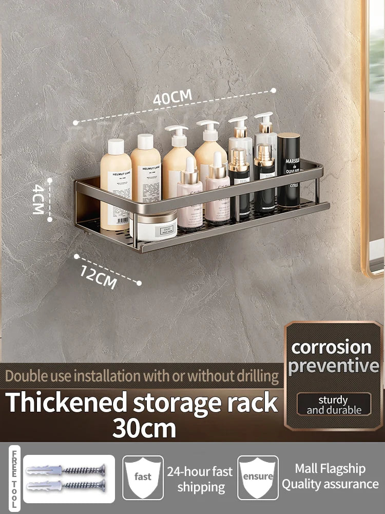 Étagère de Douche Murale Aluminium Avec ou Sans Perçage 30 à 60 cm