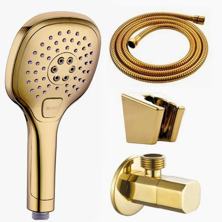 Pommeau de Douche Doré Poli 3 Fonctions, Seul ou en Kit