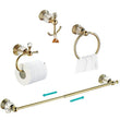 Accessoires Salle de Bain Doré Laiton et Cristal à la Pièce, 4 Articles