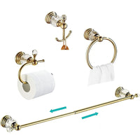 Accessoires Salle de Bain Doré Laiton et Cristal à la Pièce, 4 Articles