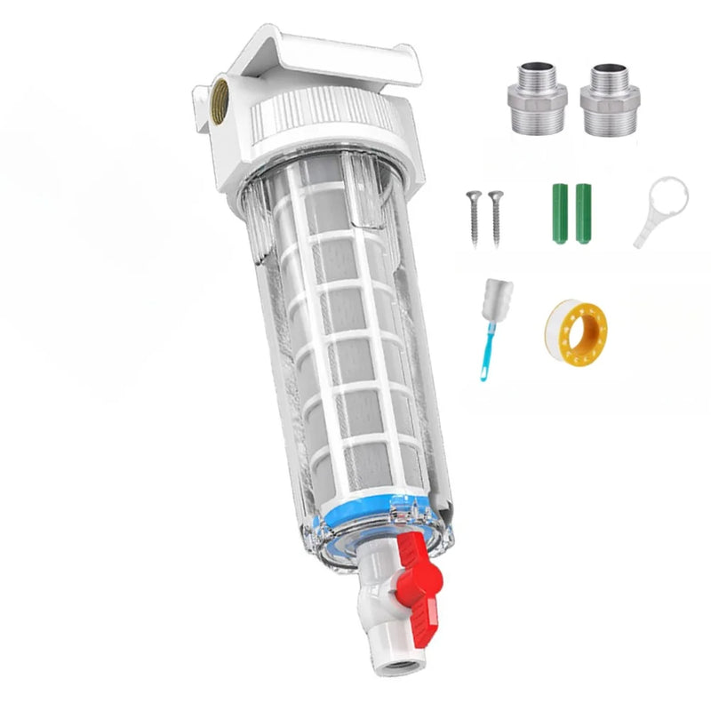 Préfiltre Toute la Maison PVC avec Vanne de Purge, Raccords Inclus