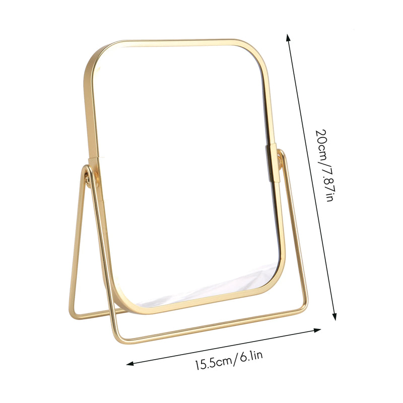 Miroir de Table Doré Rectangulaire Pivotant en Métal, 20 x 15,5 cm