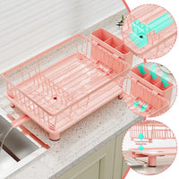 Égouttoir à Vaisselle Rose avec Porte-Couverts et Bec d'Écoulement