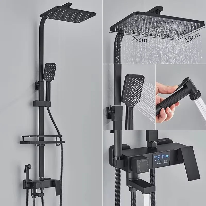 Colonne de Douche Pluie avec Douchette Bidet et Bec de Bain, 5 Finitions