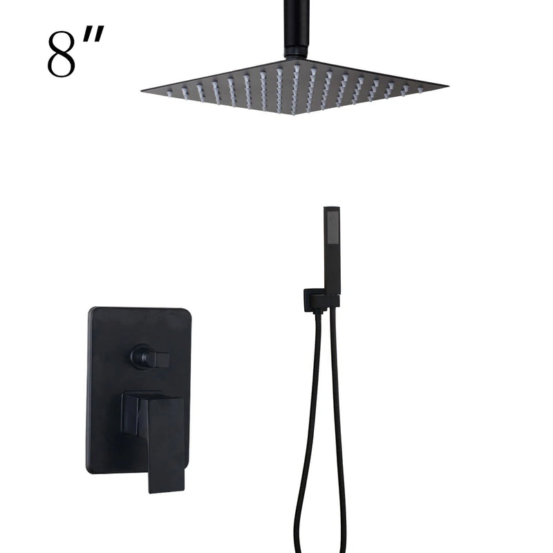 Douche Encastrable Noir Mat Pluie Carrée 20 à 40 cm avec Douchette
