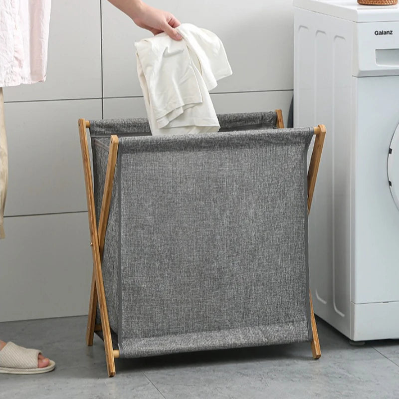 Panier à Linge Pliable en Bambou Structure X 40 cm