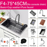 Évier de Cuisine Multifonction Cascade Noir avec Lave-Tasse