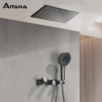 Douche Encastrable Plafond Laiton Carré, Mitigeur 2 Fonctions et Douchette