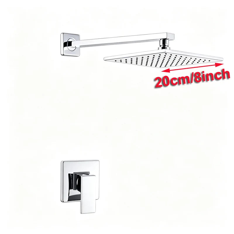 Douche Encastrable Noir ou Chromé, Pomme Carrée 20 ou 25 cm