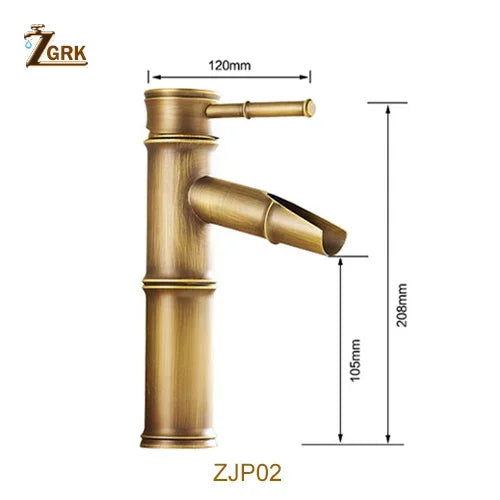 Mitigeur Lavabo Laiton Décor Bambou, 3 Becs, Bas ou Haut