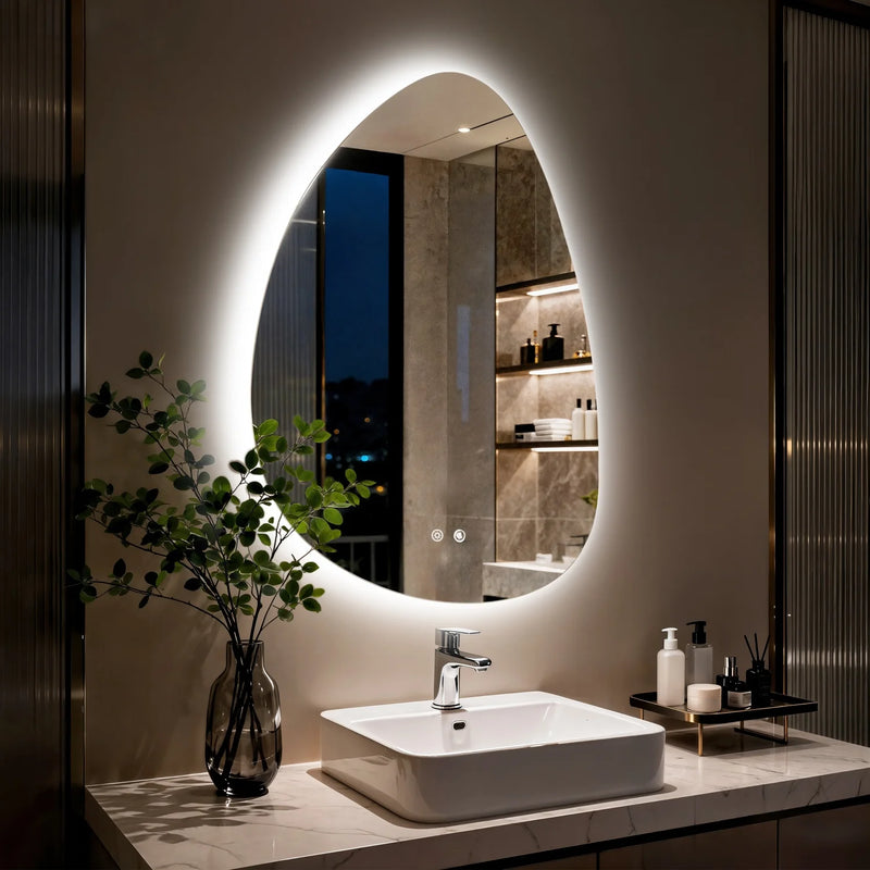 Miroir LED Salle de Bain Forme Goutte Rétroéclairé Anti-Buée Mémoire