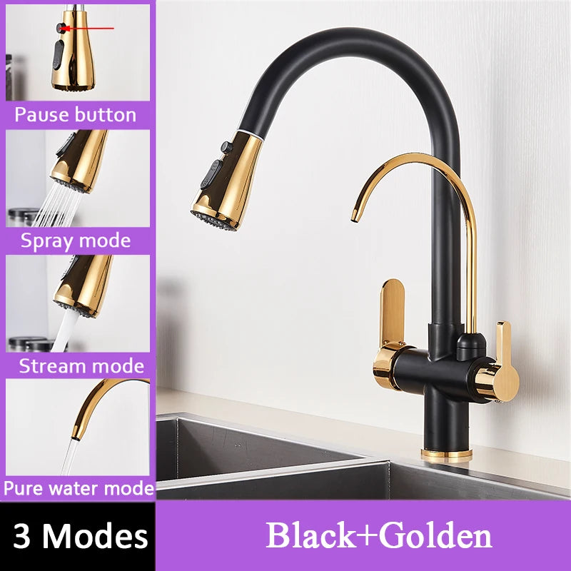 Mitigeur Cuisine Col de Cygne Eau Filtrée Extractible, 8 Finitions