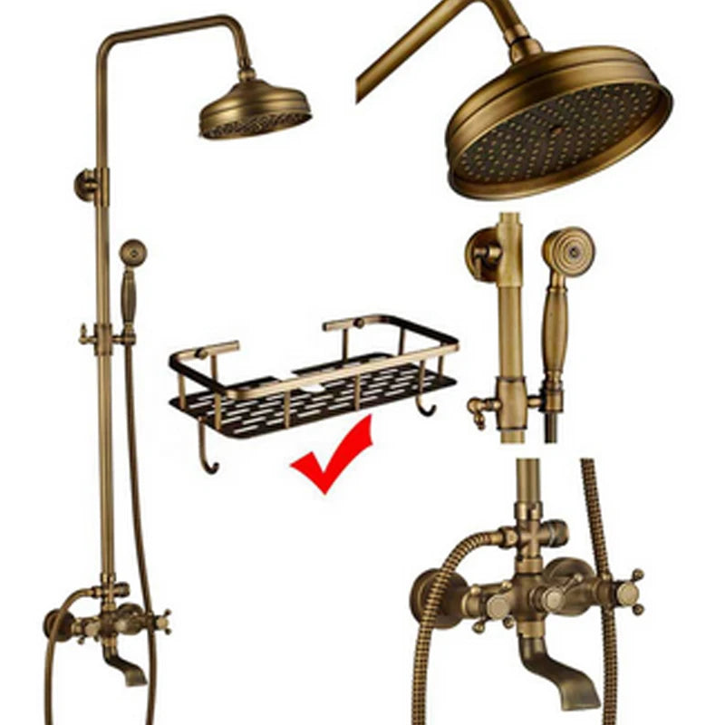 Colonne de Douche Rétro Laiton Antique ou Noir Mat, Pommeau Pluie 20 cm