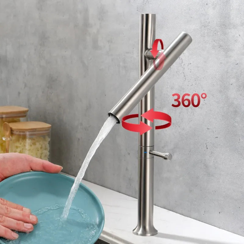 Mitigeur Cuisine Rabattable Inox Brossé ou Gris, Bec Orientable 360°, 42 cm