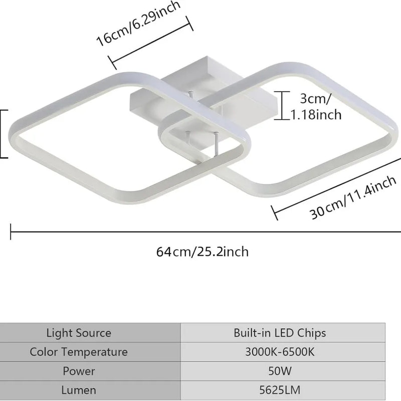 Plafonnier LED Cuisine Carré Dimmable Télécommandé