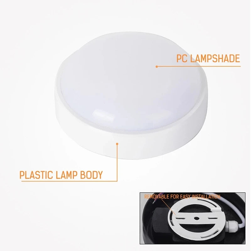 Plafonnier Cuisine LED Rond en Saillie Style Hublot, Noir ou Blanc, 16 ou 20 W