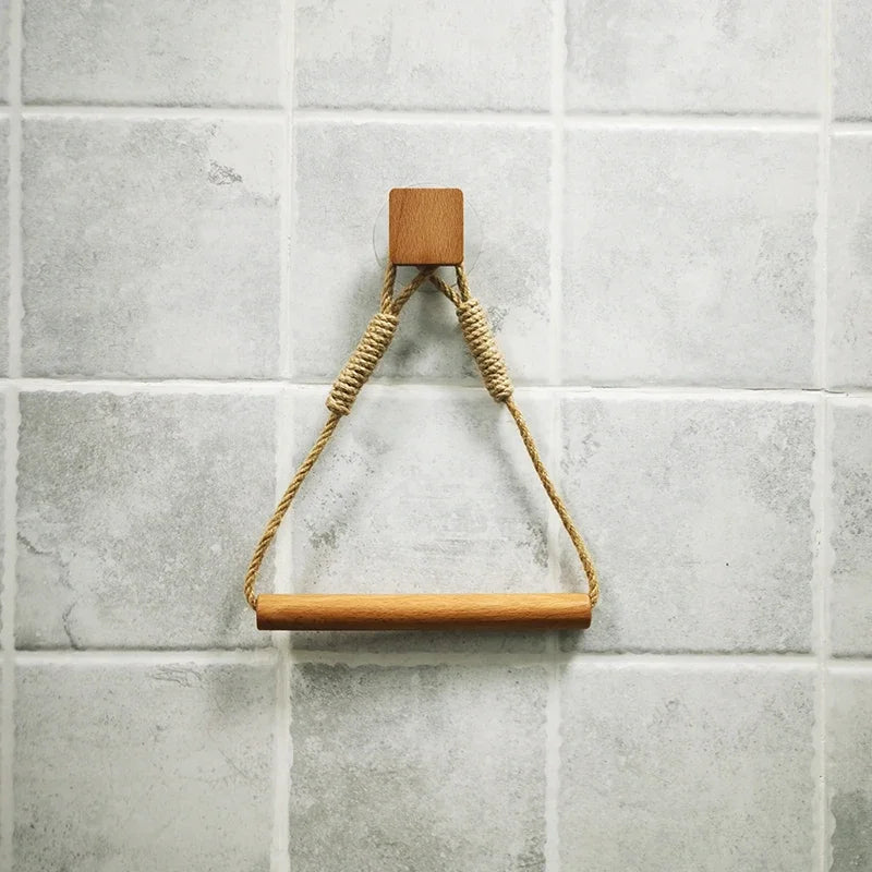 Porte-Serviette Mural en Bois, Corde ou Cuir