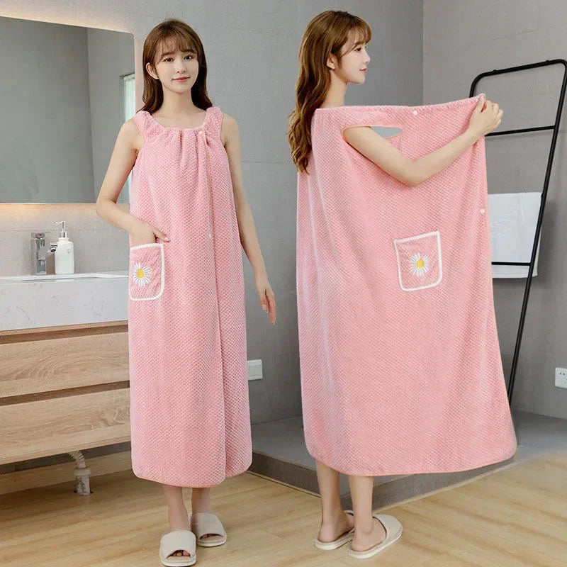 Serviette de Bain Robe pour Femme à Poche Marguerite, 100 x 130 cm