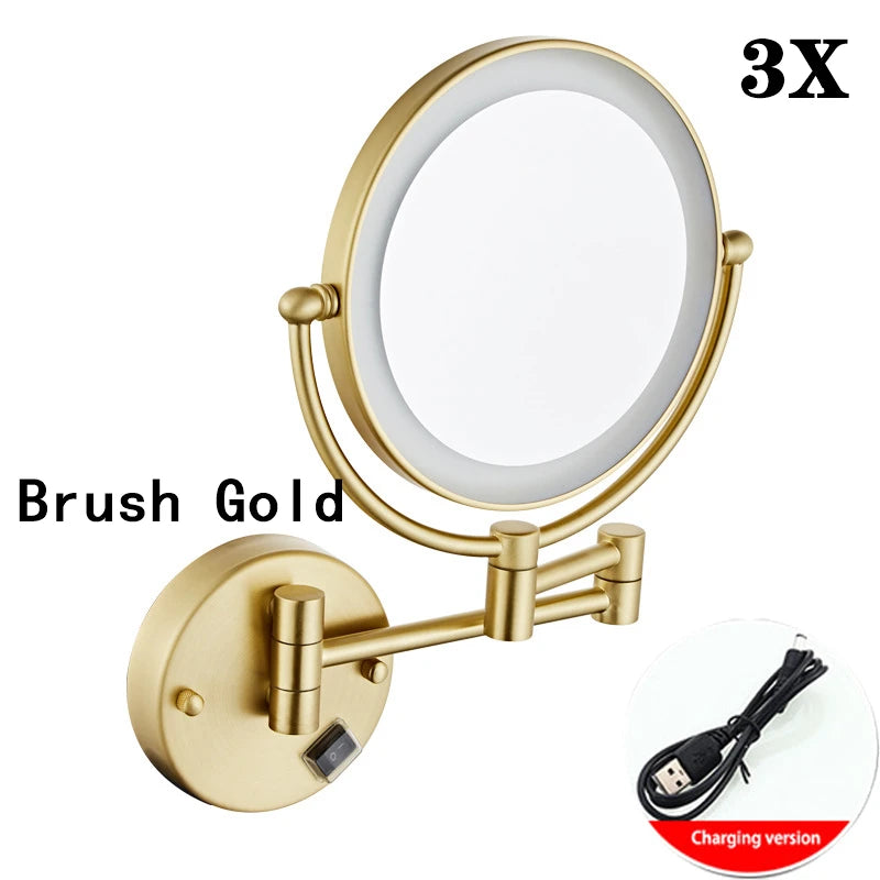 Miroir Grossissant Mural LED Double Face en Laiton 3x ou 5x