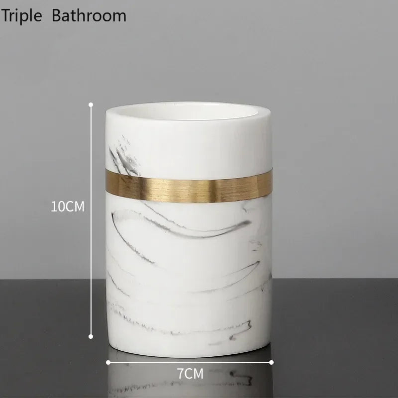 Accessoires Salle de Bain Effet Marbre et Doré à la Pièce, 7 Articles