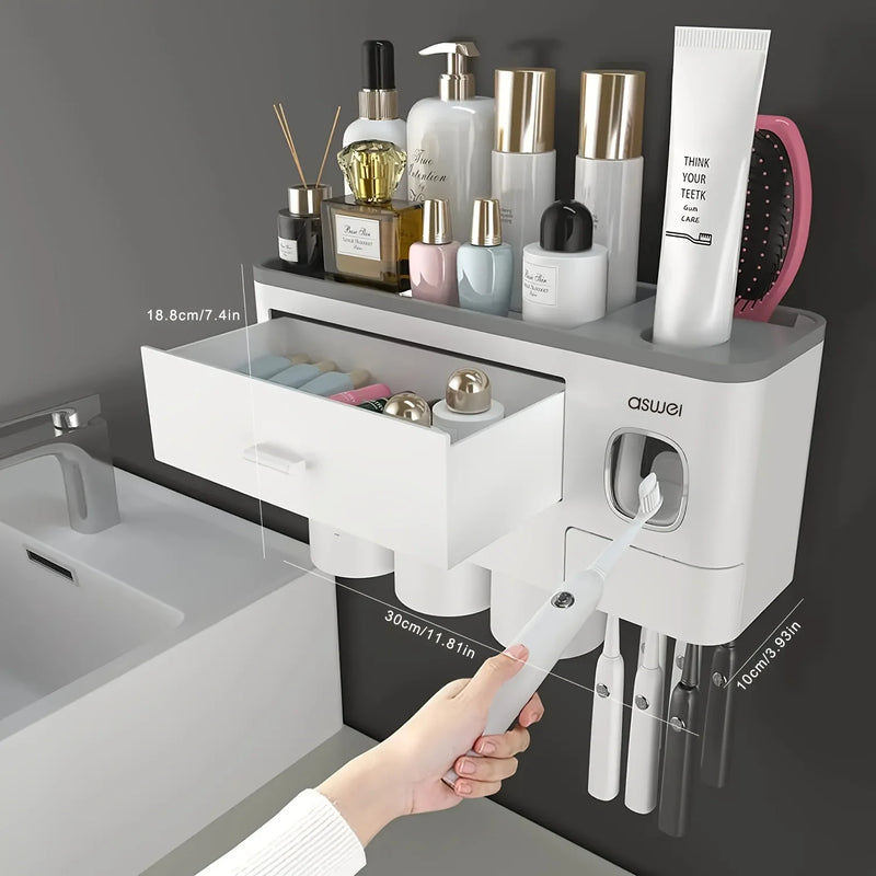 Porte-Brosse à Dents Mural avec Presse-Dentifrice, 2, 3 ou 4 Gobelets