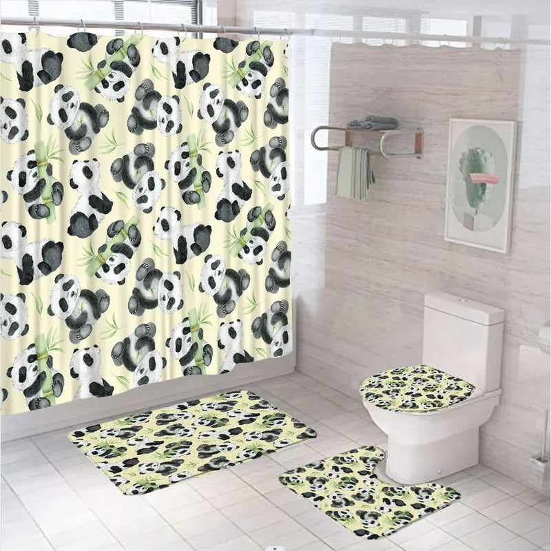 Rideau de Douche Panda 180x180 cm et Tapis Assortis à la Pièce