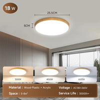 Plafonnier LED Salle de Bain Bois, Puissance et Teinte au Choix