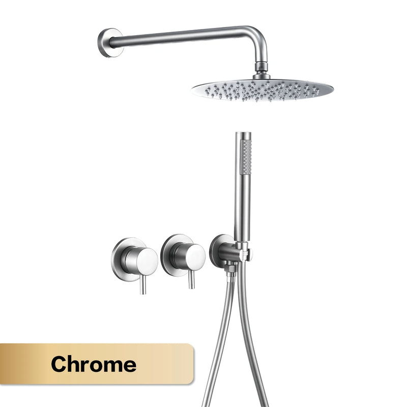 Douche Encastrable Laiton avec Pommeau Rond 25 cm et Douchette, 5 Finitions