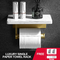 Porte-Papier Toilette Mural avec Tablette Marbre et Aluminium Doré