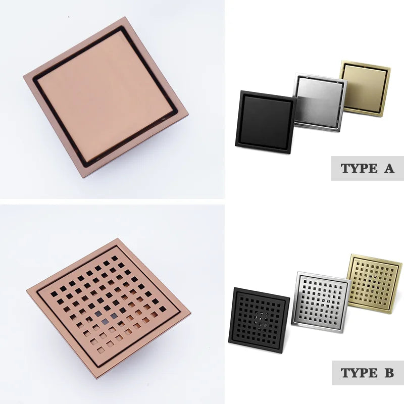 Bonde de Douche Carrée Inox 15 x 15 cm, Grille ou Plaque Invisible