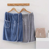 Serviette de Bain Jupe pour Homme à Poche, Microfibre Bleu ou Gris