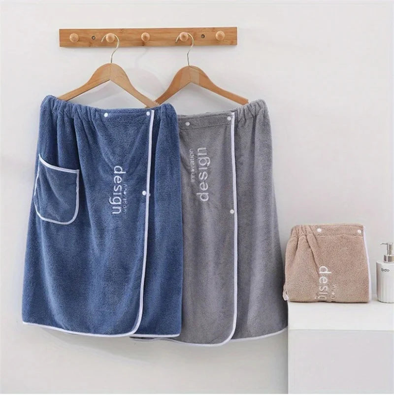 Serviette de Bain Jupe pour Homme à Poche, Microfibre Bleu ou Gris