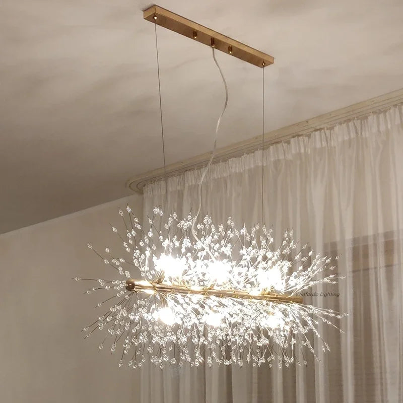 Suspension Cuisine Pissenlit Cristal Doré, Ronde ou Linéaire, 40 à 92 cm