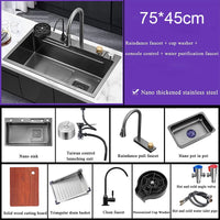 Évier de Cuisine Multifonction Cascade Noir avec Lave-Tasse