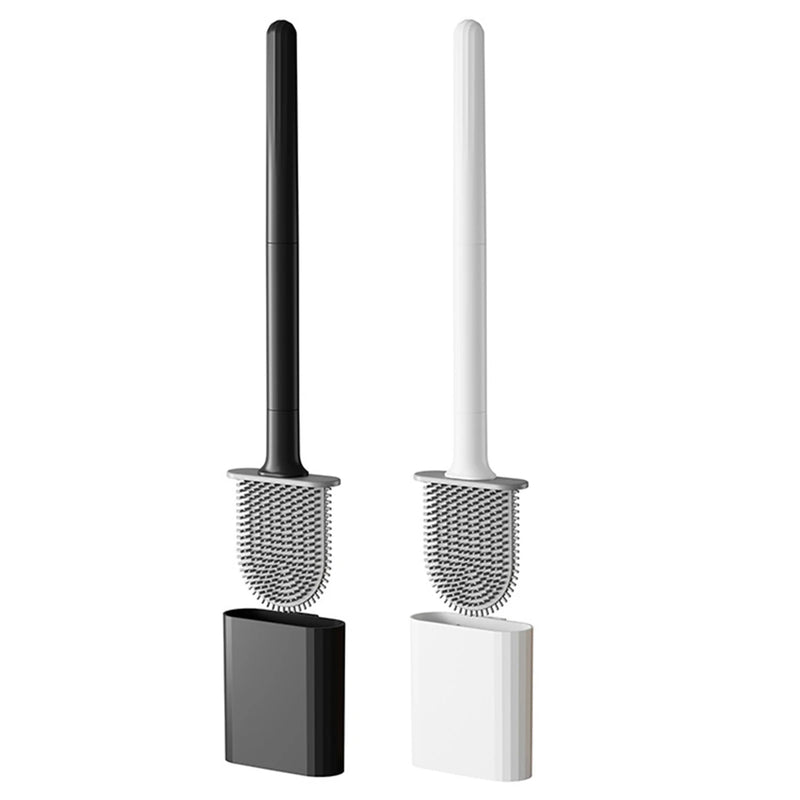 Brosse WC Silicone à Long Manche avec Support Mural Adhésif, Noir ou Blanc